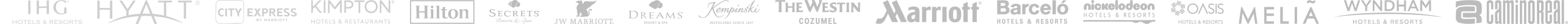 Logos de hoteles partners: IHG, Hyatt, Hilton, Marriott, Barceló, Kempinski y más